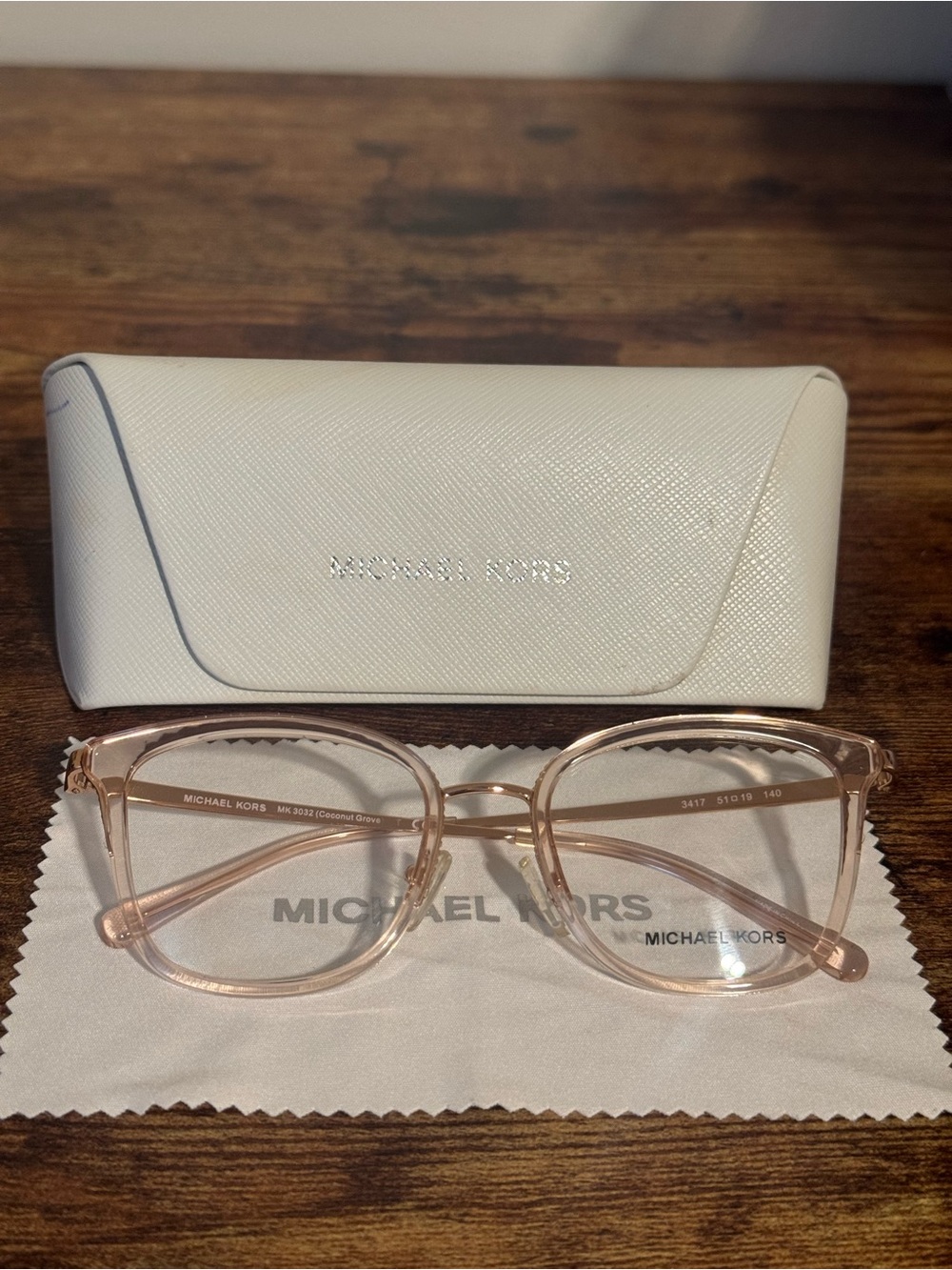 Michael Kors Rose Gold Transparent Frame Glasses with White Case